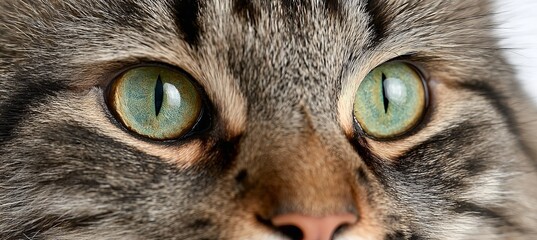 Captivating Close-Up of a Striking Tabby Cat s Intense Green Eyes, Revealing Its Unique Beauty.