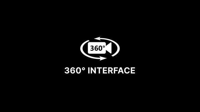 360 degree interface rotating camera symbol with arrows on black background for virtual reality and panoramic applications