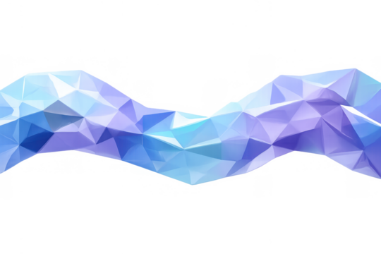 Abstract wavy geometric shape creating a low poly banner with a blue and purple gradient, transparent background - Powered by Adobe