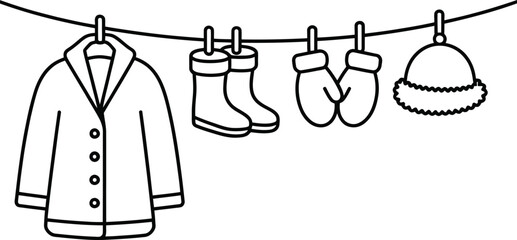 Winter clothing drying on a line