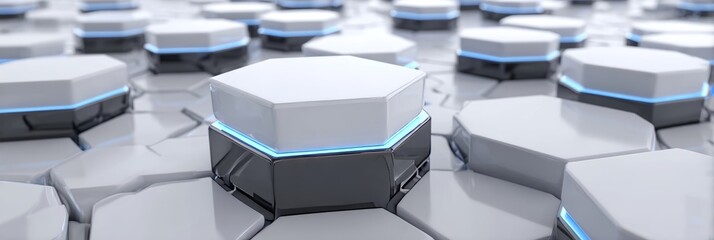 Futuristic Abstract 3D Network Blocks Arrangement in Elegant Technological Hex Grids Design