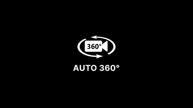 360 degree auto panoramic view rotating camera symbol with text automotive technology concept