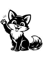 Obraz premium Cute fox waving paw vector line art, black and white illustration for engrave, laser engrave and friendly decor