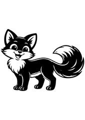Obraz premium Cute smiling fox standing vector line art, black and white illustration for engrave, laser engrave and nursery decor