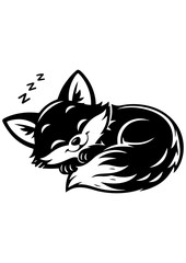 Fototapeta premium Cute sleeping fox vector line art, black and white illustration for engrave, laser engrave and nursery decor