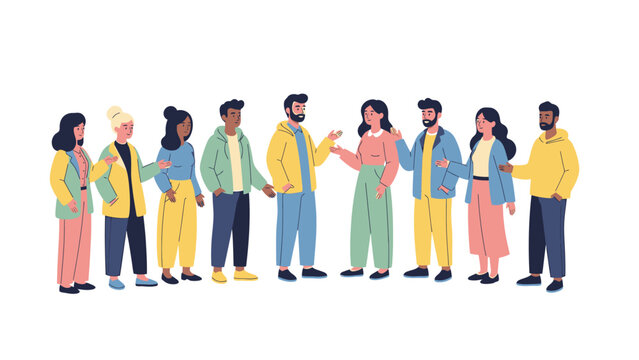 A diverse group of people from different backgrounds engaging in friendly communication and collaborative social interaction, fostering community and connection - Powered by Adobe