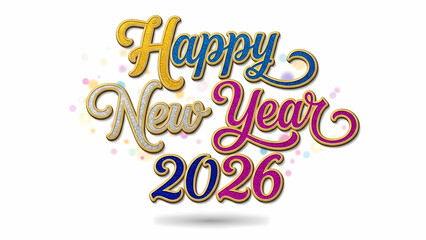 Cursive Glitter Happy New Year 2026 Text, Isolated Subject
