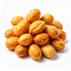 Pile of salted roasted peanuts in white background for snack or food product