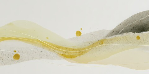 A soft abstract design featuring flowing waves in shades of yellow and gray with subtle speckles and lines.