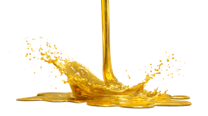 A vertical stream of pouring molten gold hitting the surface with a splash, isolated on white background with liquid and metal and fluid and dynamic