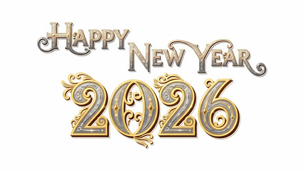 Luxury Vintage Filigree Happy New Year 2026, PNG with alpha channel