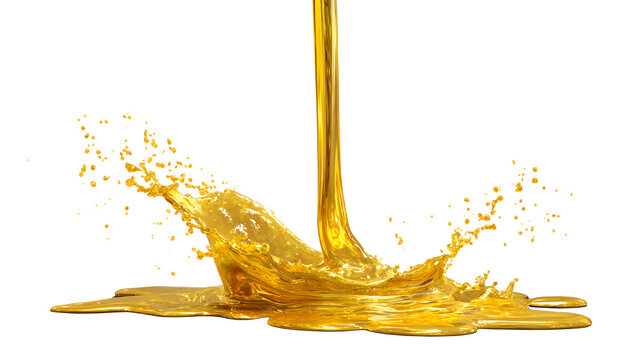 A vertical stream of pouring molten gold hitting the surface with a splash, isolated on white background with liquid and metal and fluid and dynamic