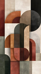 Abstract Geometric Art A Symphony of Overlapping Shapes and Earthy Tones, Evoking Modern Elegance and Sophistication