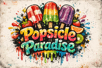 Colorful popsicle paradise: vibrant graffiti style with fruit accents