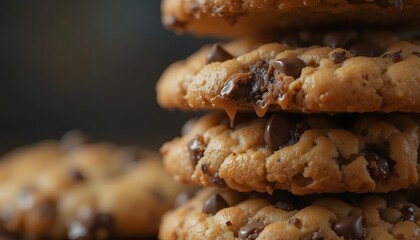 Delicious homemade chocolate chip cookies stacked high ready to be enjoyed