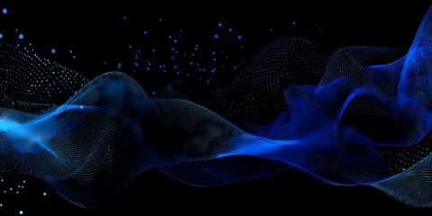 Fototapeta premium Abstract digital waves with blue light particles on a dark background.