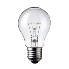 A classic lightbulb with clear glass and a coiled filament against black.