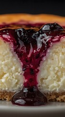 Delicious blueberry cheesecake slice dessert food photography close up view