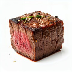 Deliciously grilled cube steak presentation isolated on white background with shadow