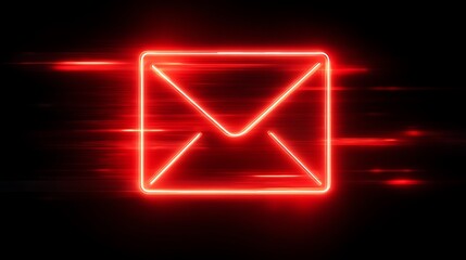 Glowing red envelope symbol outlined against a black backdrop with horizontal light streaks