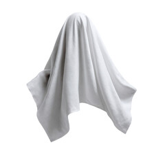 Ethereal form beneath a crisp white cloth, floating on a dark background.