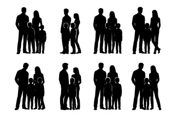 Silhouette family group variations on white background