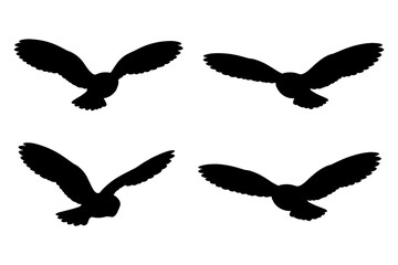 Obraz premium Silhouette collection of owls in flight with diverse wing poses