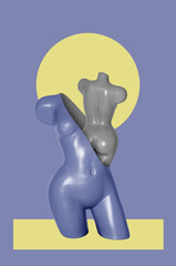 Collage art with a female a plastic mannequin