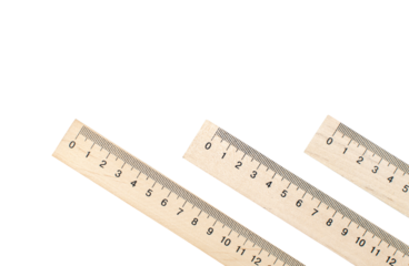 Three wooden measuring rulers isolated