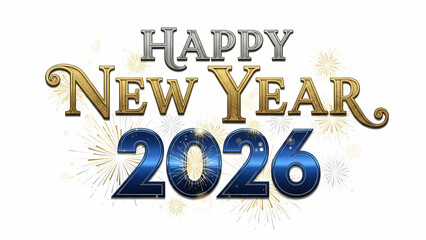 Happy New Year 2026 Gold and Blue Fireworks, Isolated Subject PNG