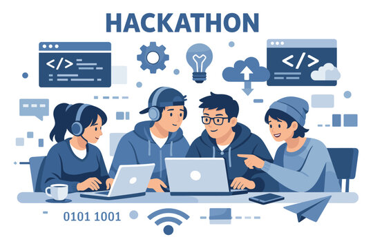 Team collaboration at a hackathon event in modern flat design