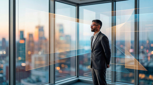 Senior business professional reviewing digital performance inside a modern office