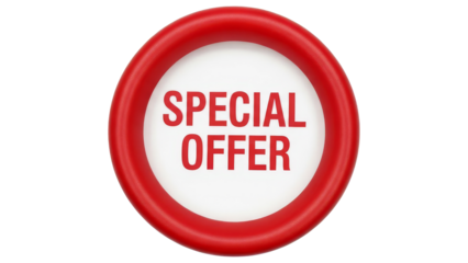 Bright red circular badge with special offer text for promotions and discounts, high quality special offer png photo