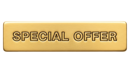 Golden special offer button with embossed text for promotions and discounts, high quality special offer png photo