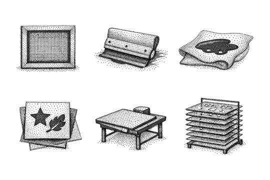 Retro design: halftone icons of screen printing tools
