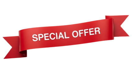 Special offer red ribbon banner isolated on transparent background for promotions and sales, high quality special offer png photo