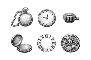 Vintage dot style pocket watch components collection: timeless design elements