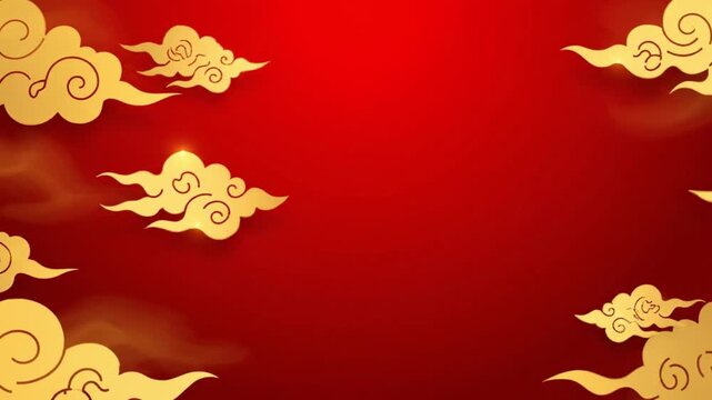 Golden Auspicious Clouds on Vibrant Red Background Traditional Asian Celebration Festive Greeting