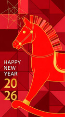 ia generated. Lunar New Year 2026 with a horse and gold details. Modern abstract design representing energy, prosperity, and good fortune.