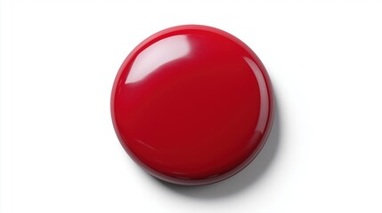 Glossy Red Circular Button on White Background