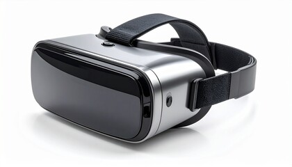 high-end modern virtual reality headset with sleek design and black strap isolated on white background