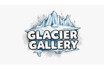 Hand drawn glacier typography art with icy mountain landscape