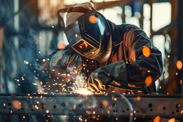 Professional welder at work in industrial environment