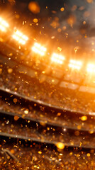 Stadium full of people with a lot of confetti falling from the ceiling