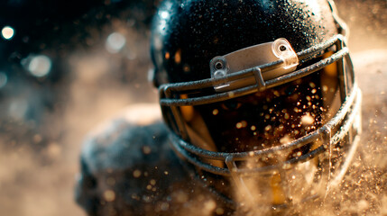 Football player is wearing a helmet and a face mask