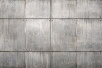 Naklejka premium A close-up view of a large, industrial concrete wall with metal panels and bolts