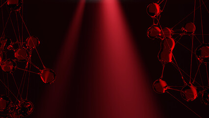 Corporate Light Orbit &ndash; Wine Red Light Rays with Glass Spheres on Black Background (Ultra High Resolution)