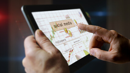 Social media charts graphs on touchscreen pad display