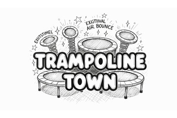 Fototapeta premium Monochrome trampoline play area with fun elements and catchy text