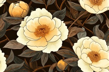 Seamless peony ornament pattern soft colors